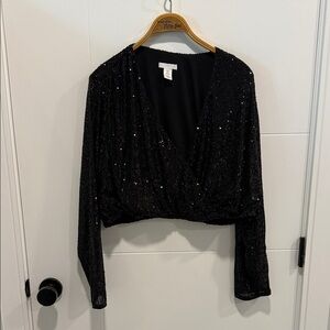 H&M Black Sequin Blouse size XL